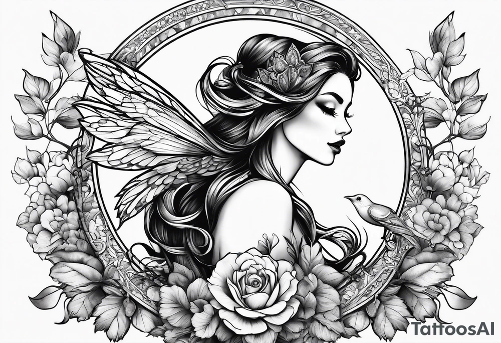 Fairy, bird and pennies tattoo idea