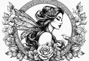 Fairy, bird and pennies tattoo idea