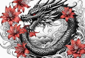 full Dragon with red Spider lilies surrounding it tattoo idea