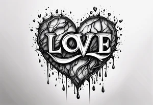 the word love drought in a nice font with a melting heart design underneath it tattoo idea