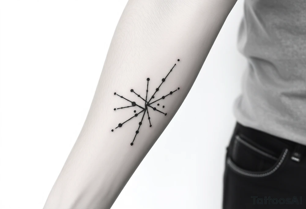 Abstract black line tattoo for a male.
Irregular, broken, sketch-like lines with sharp direction changes.
Non-elegant, non-minimal, non-feminine.
Raw hand-drawn tattoo stencil style.
Black ink only, no shading, no smooth curves.
Inner forearm wrapping around the elbow. THESE ARE SO COMPLEX. I DONT WANT THAT tattoo idea