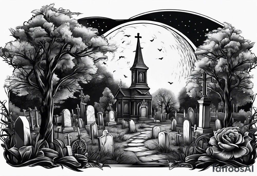 graveyard with moon tattoo idea