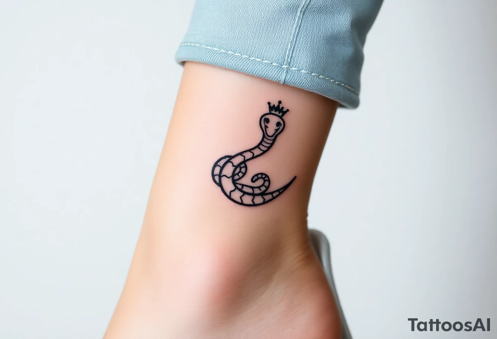 I want a small simple silhouette lines black and white wrist princess like girl snake tattoo that has number 12821 on its body along and also I want it to represent feminine energy crown queen Cycle tattoo idea
