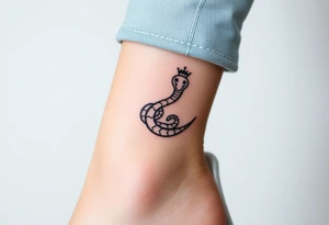 I want a small simple silhouette lines black and white wrist princess like girl snake tattoo that has number 12821 on its body along and also I want it to represent feminine energy crown queen Cycle tattoo idea