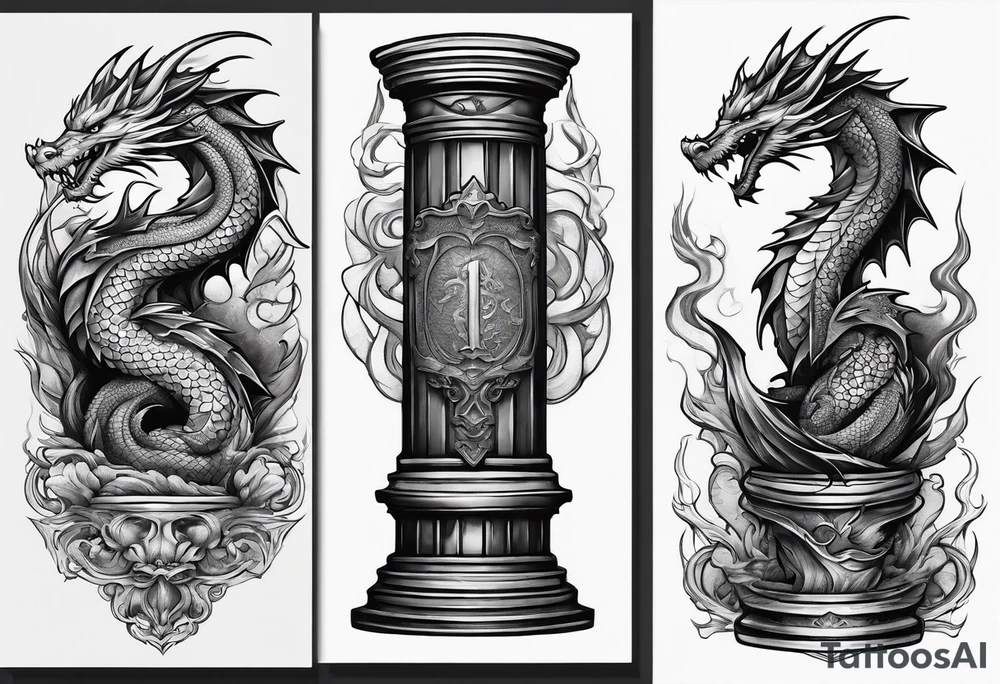 A dragon holding on a column tattoo idea