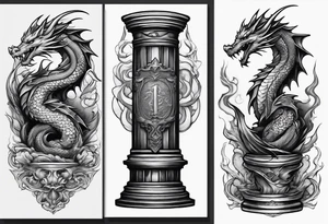 A dragon holding on a column tattoo idea