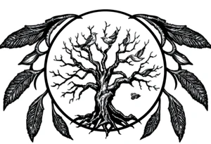 Tree of life in a broken circle with 5 birds flying out tattoo idea