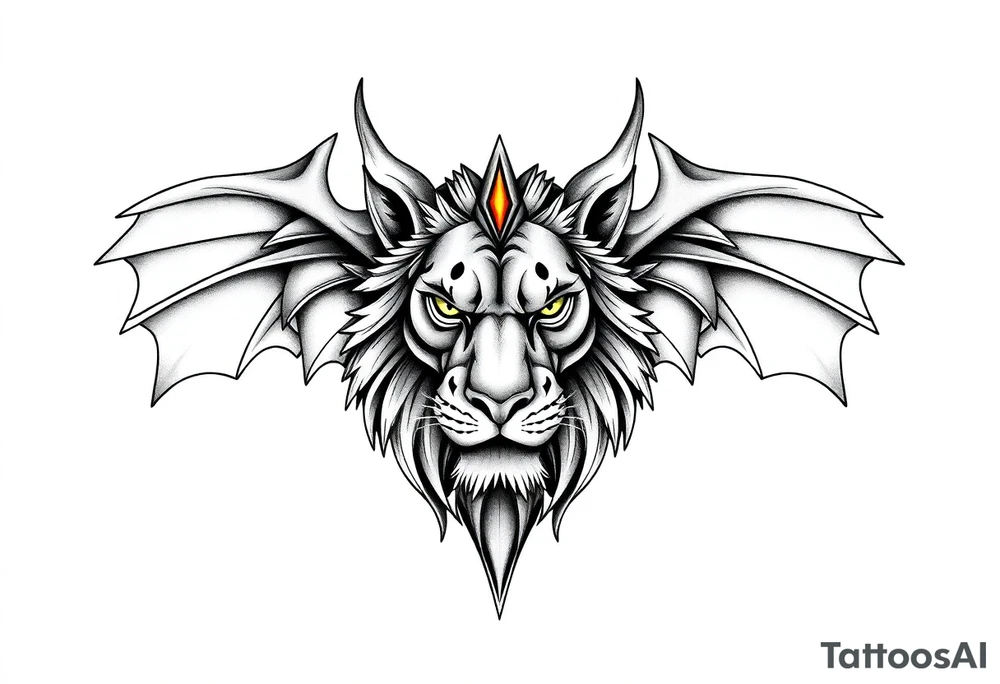 Female Lioness dragon face angel wings tattoo idea