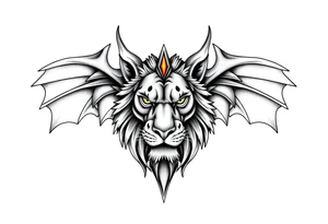 Female Lioness dragon face angel wings tattoo idea