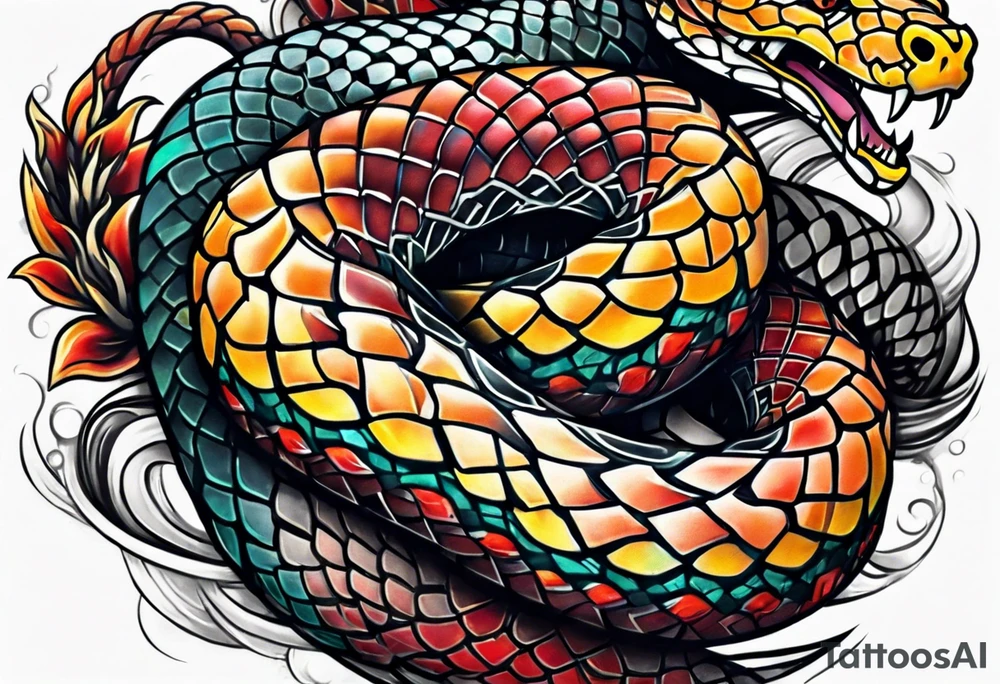 Three headed snake arm sleeve tattoo idea