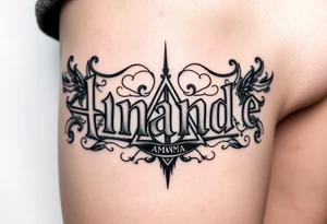 Amanda name with Harry Potter deathly hallows on ribs tattoo idea