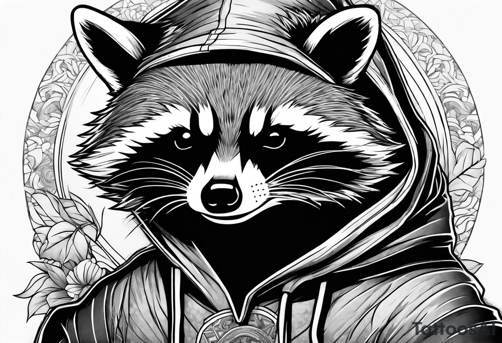 raccoon wearing a Superman hoodie tattoo idea
