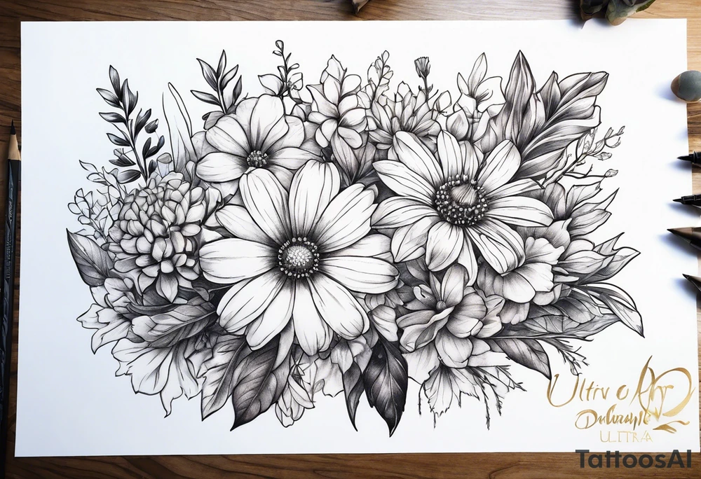 wildflower bouquet tattoo idea