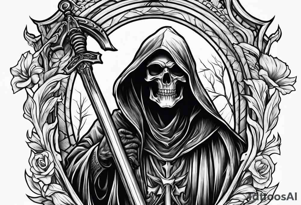 grim reaper cemetery tattoo idea