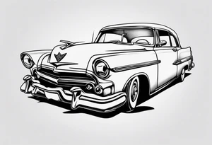 pinup doll on the hood of an old vintage car tattoo idea