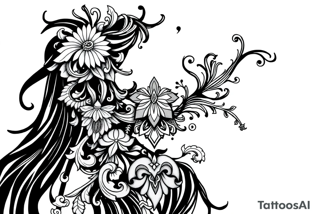 mytical shaman and mytolog style ornametn with ancient rhyme tattoo idea