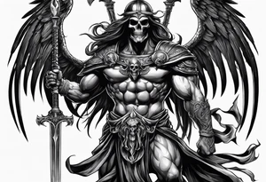 Thanatos, the greek god of death, holding a sword and a torch tattoo idea