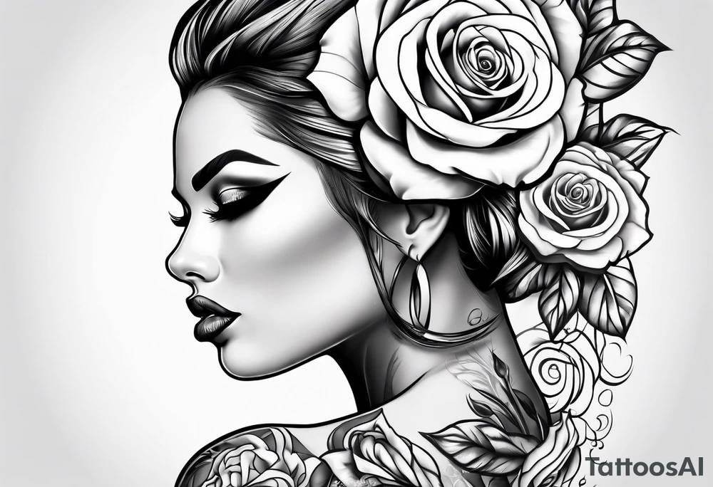 Beautiful woman roses full head tattoo idea