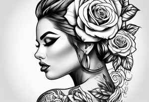 Beautiful woman roses full head tattoo idea