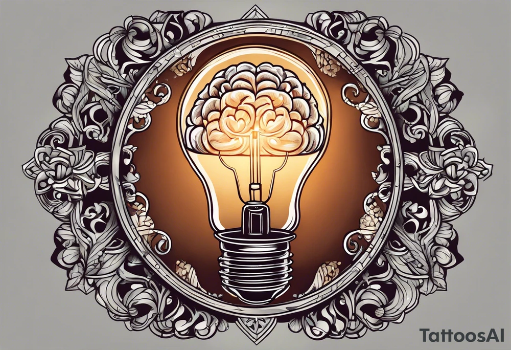 Create an artistic representation of an illuminated lamp with a brain inside it, symbolizing autistic awareness. Feel free to add any colors, details, or stylistic elements that resonate with the theme tattoo idea