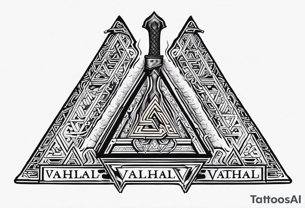 Valhalla 
 sword axe valknut tattoo idea