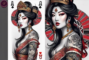 Asian Queen Of Spades sleeve tattoo idea