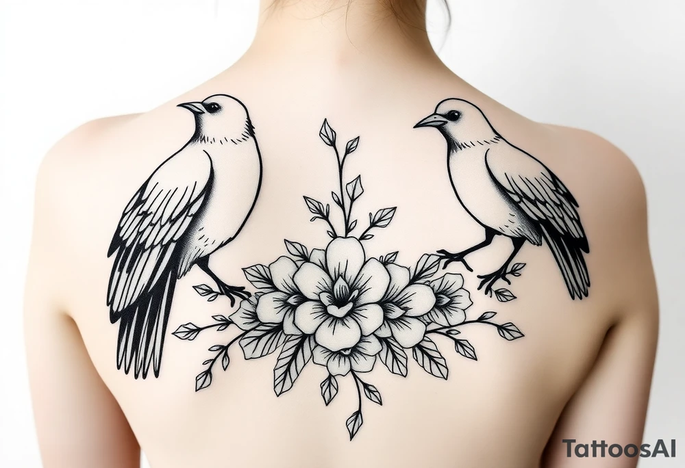 crows with flowers tattoo idea
