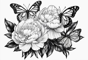 3 peonies with butterfly tattoo idea