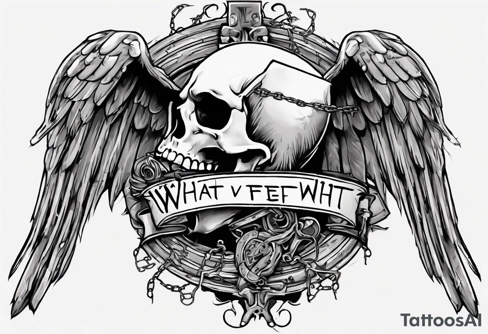 hand horizontally orientation with middle finger extended outward with a headless-songbird perched upon the middle finger, the leg of the bird is chained to the middle finger. A scroll banner with the words "What I've Felt, What I've Known." In stylized font tattoo idea