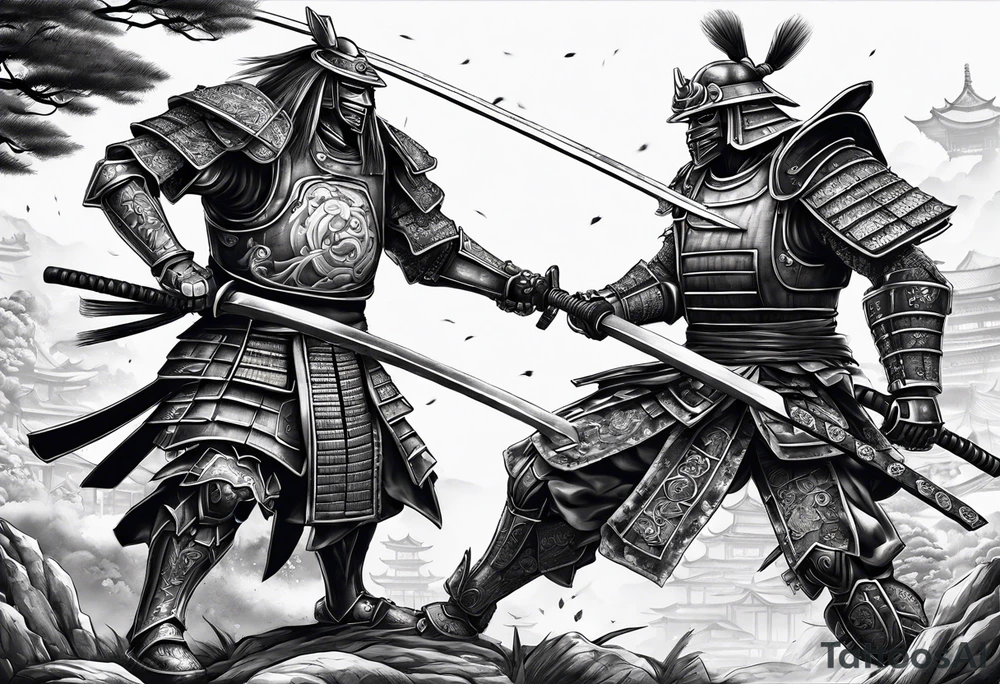 robot samurai vs human samurai in a duel to the death tattoo idea