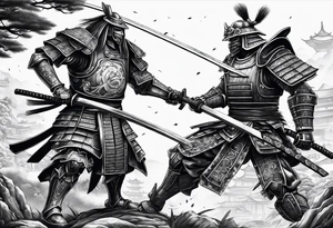 robot samurai vs human samurai in a duel to the death tattoo idea