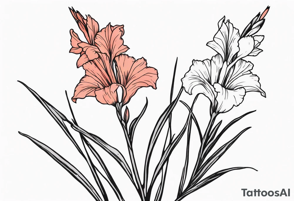 a thin narrow coral-colored gladiolus tattoo idea