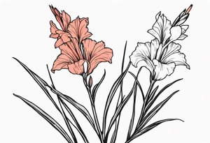 a thin narrow coral-colored gladiolus tattoo idea