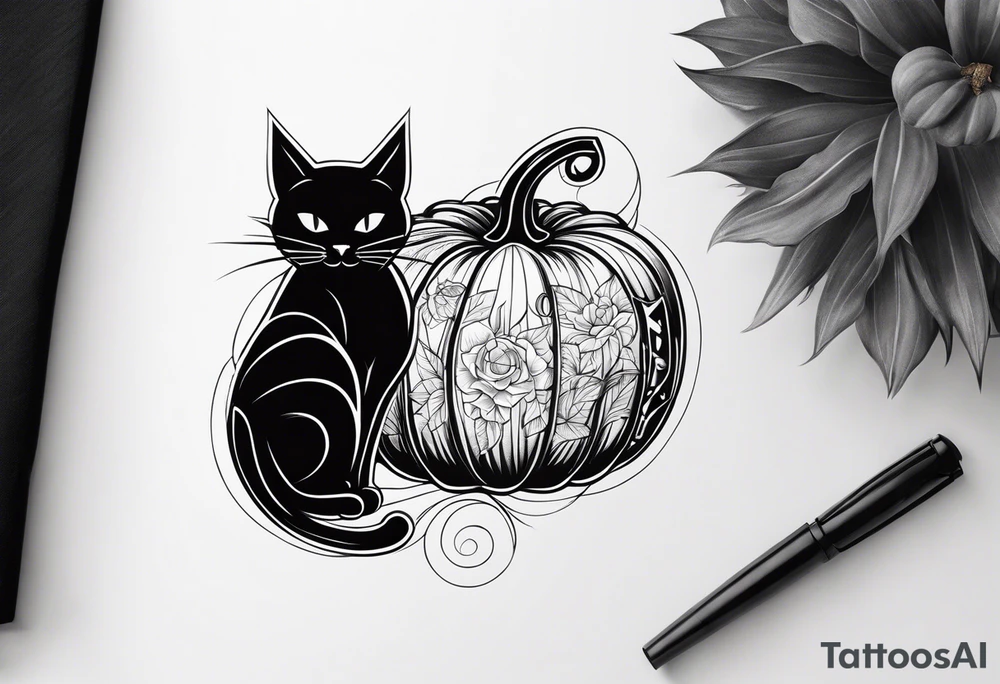 Black cat with a pumpkin tattoo idea