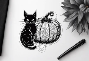 Black cat with a pumpkin tattoo idea