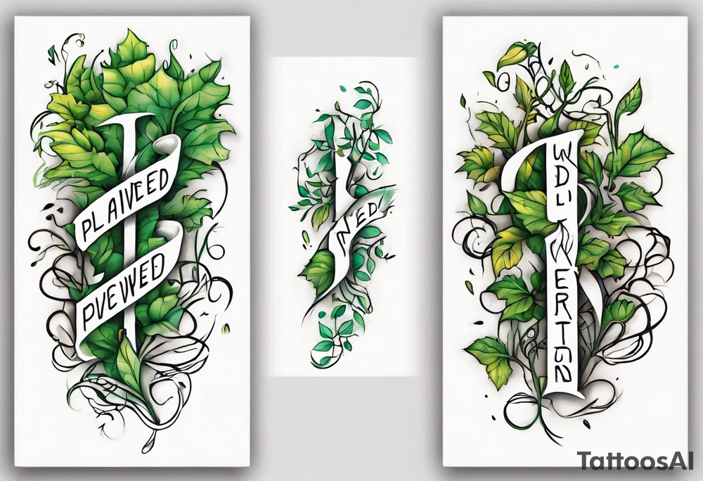 Words “Plant powered” with growing vines tattoo idea