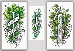 Words “Plant powered” with growing vines tattoo idea