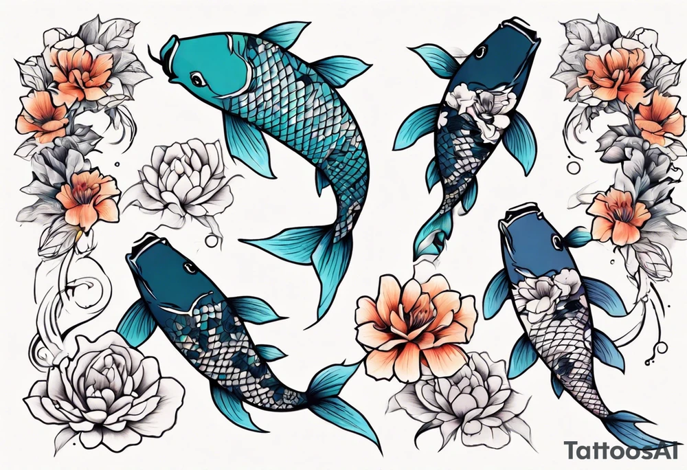 koi carp with floral surroundings tattoo idea