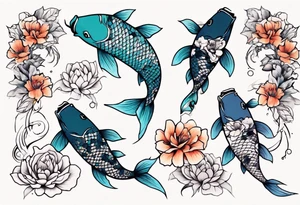 koi carp with floral surroundings tattoo idea