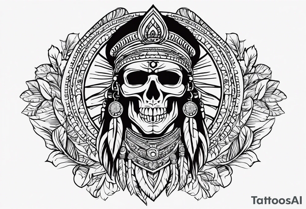 an Indian with a skull instead of a face so that he could be seen whole tattoo idea