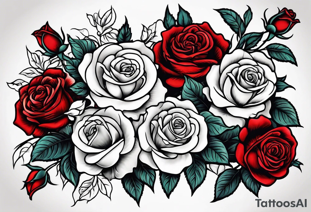 old school roses, red, highly detailed tattoo idea