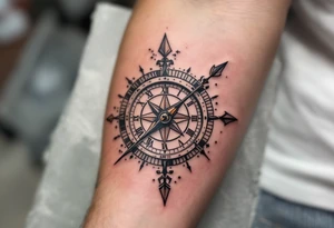 rustic compass/clock with a full-length arrow saying "Isaiah 40:31" tattoo idea