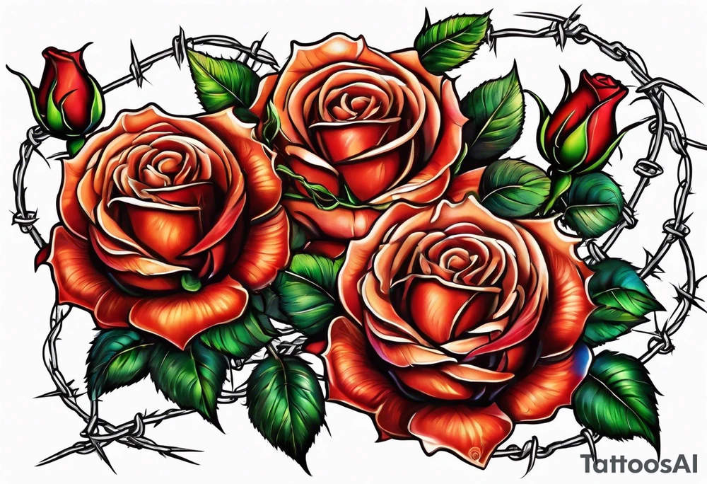 roses with thorns and barbed wire intertwined tattoo idea