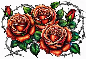 roses with thorns and barbed wire intertwined tattoo idea