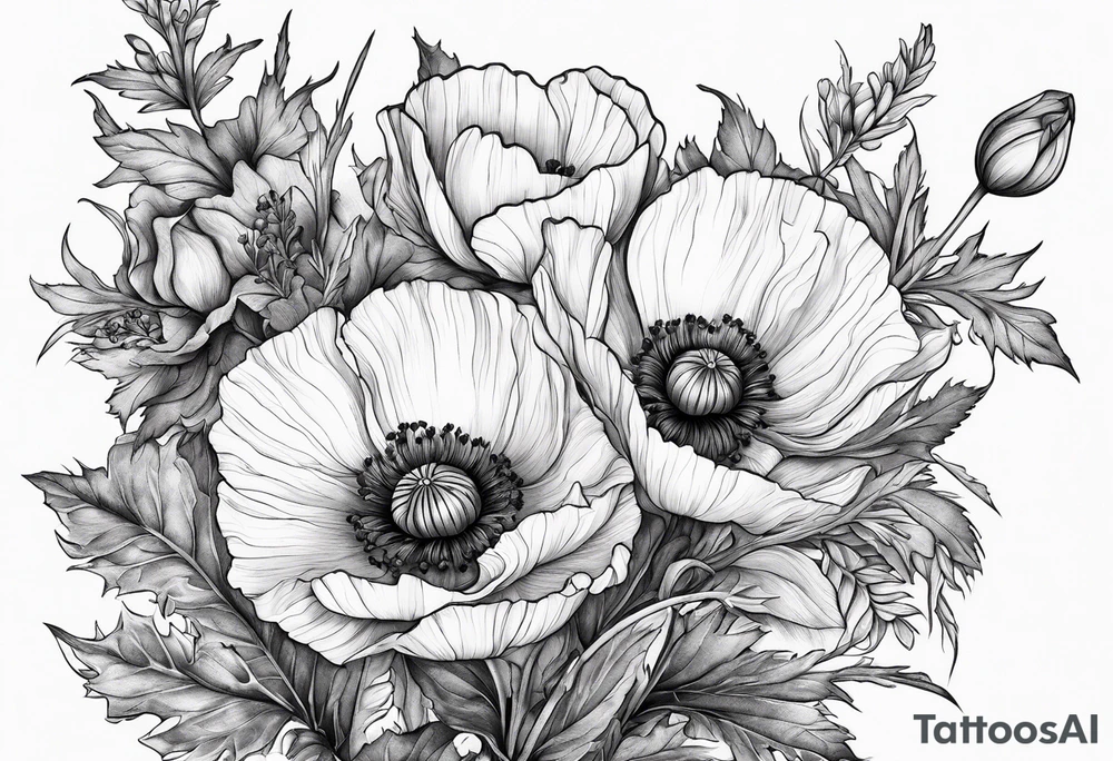 Poppy and larkspur tattoo idea