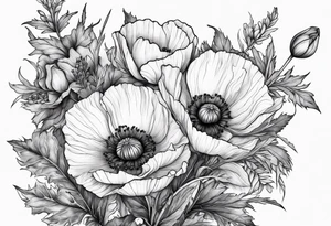 Poppy and larkspur tattoo idea