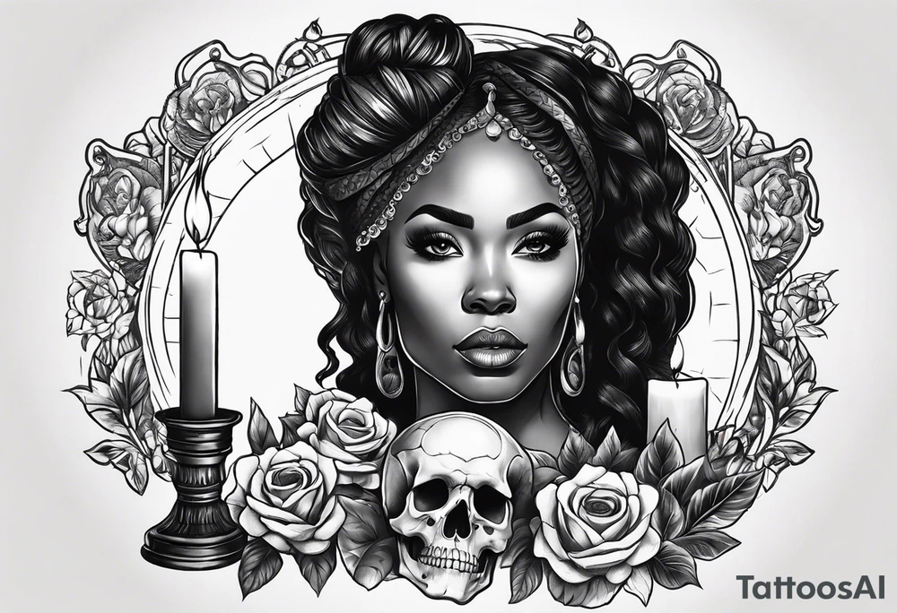 black women with skull and burning candle tattoo tattoo idea