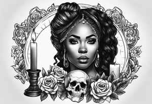 black women  with skull and burning candle tattoo tattoo idea
