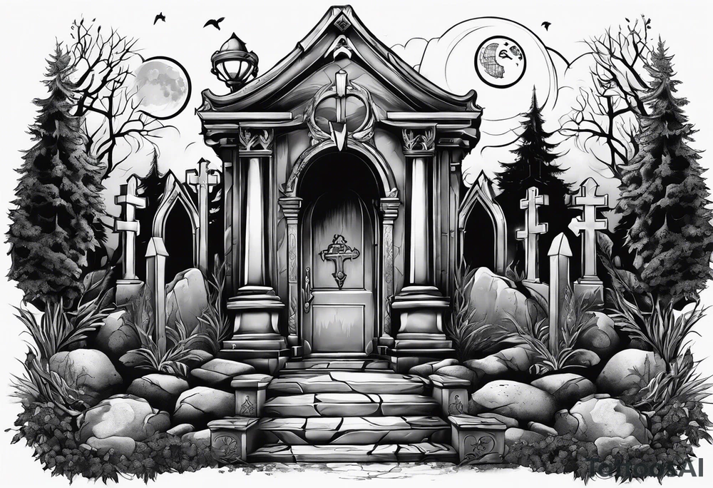 graveyard with moon tattoo idea