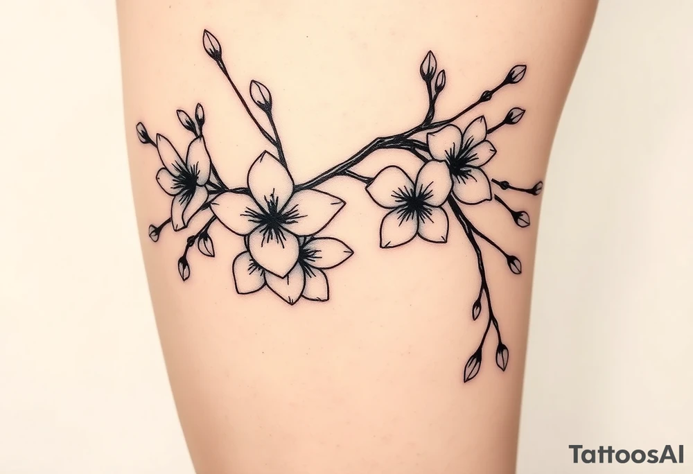 delicate cherry blossoms swirling in spring breeze with petals tattoo idea